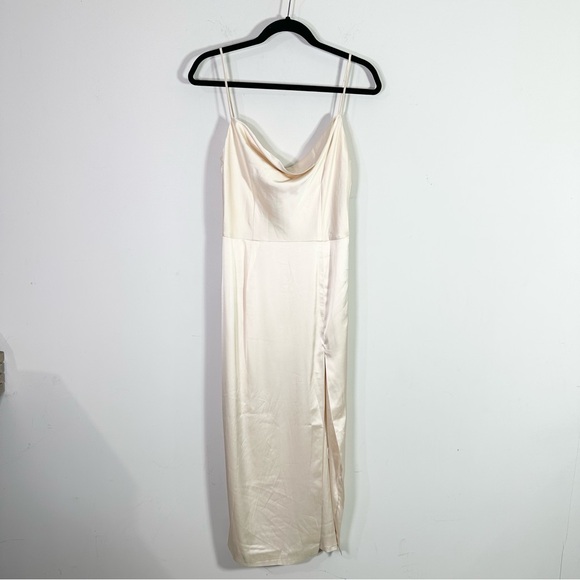 Meshki Dresses & Skirts - Meshki Ivory Satin Cowl Neck Spaghetti Strap Maxi Column Dress